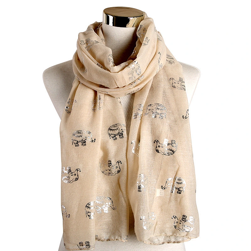 2020 Animal Hot Stamping Gold Rose Gold Elephant Pattern Polyester Scarf