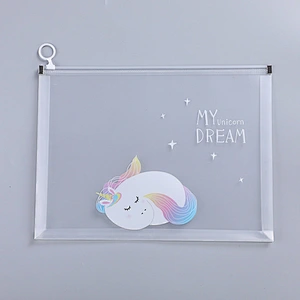 New Transparent A4 File Bag Thickened PP Student Test Paper Storage Bag Finger Ring Waterproof Pull Side Pencil Bag