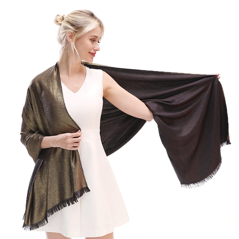 Double-sided gold silk braided wild warm female long cotton shawl tassel scarf