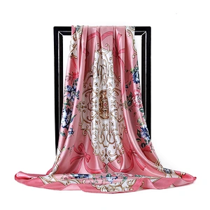 90CM square scarf fashion small bow flower printed simulation silk scarf female headscarf