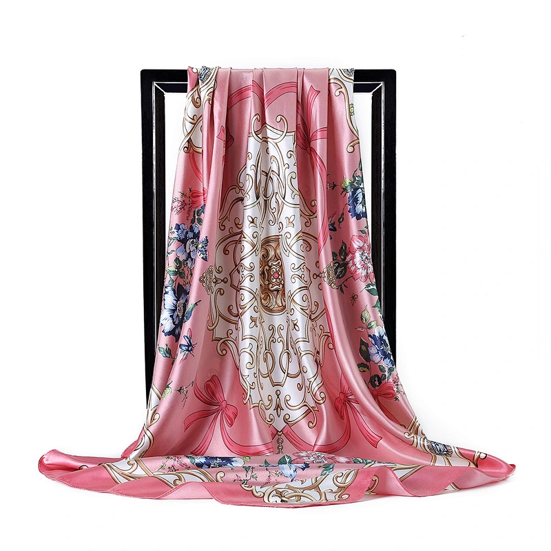 90CM square scarf fashion small bow flower printed simulation silk scarf female headscarf