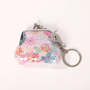 Manufacturers selling fashion fish scale sequins flower print key pendant mini coin purse