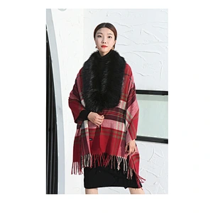 2020 Fur Collar Shawl Female Winter Cloak-Style Jacket British Scarf Dual-Use Thick Tassel Plaid Winter Cloak