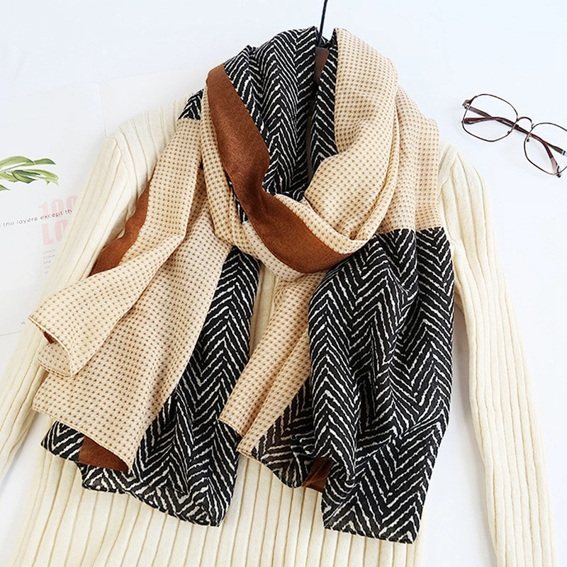 2020 Korean Version Autumn New Printed Scarf Geometric Plaid Long Cotton And Linen Medium Thick Shawl Scarf