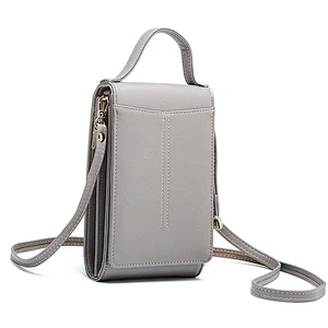 Simple Style Women PU Leather Crossbody Cell Phone Bag with Shoulder Strap Magnetic Button