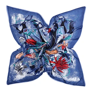 Manufacturers selling Floral printed color contrast silk scarves large square scarf 90 * 90cm ladies shawl scarf