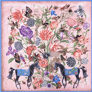 Manufacturers selling Floral printed color contrast silk scarves large square scarf 90 * 90cm ladies shawl scarf