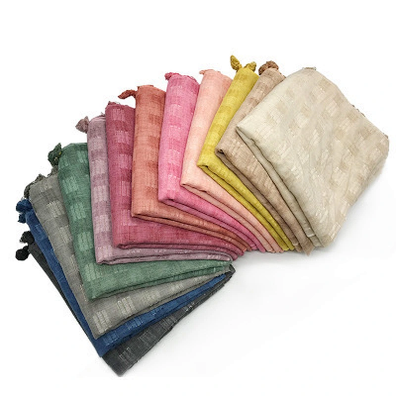 New autumn gold thread woven lattice muslim cotton tassel scarf women hijab