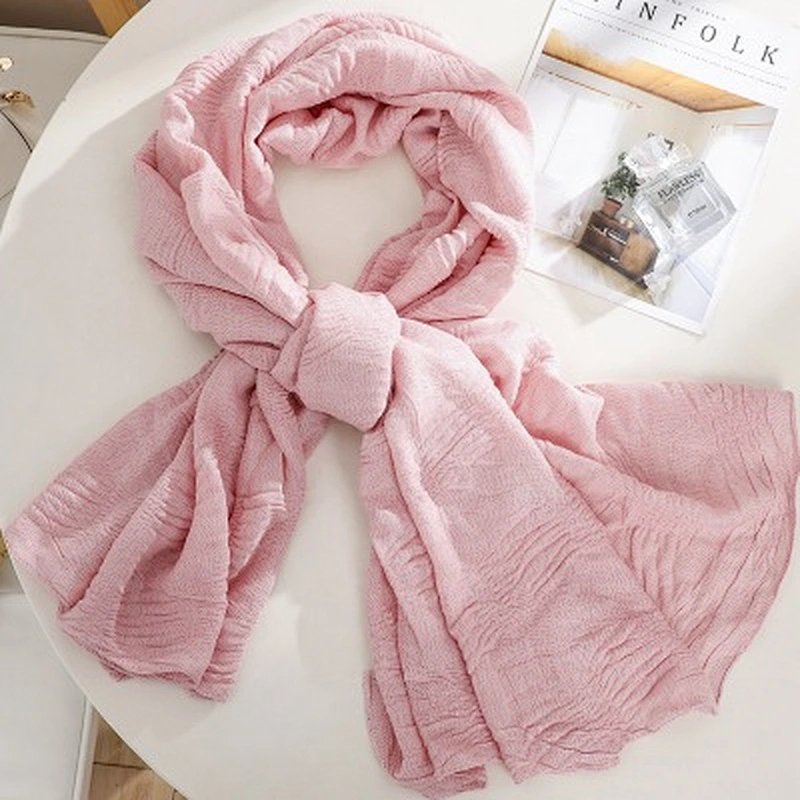 Solid color rectangular cotton and linen warm scarf outdoor decorative shawl designer crinkle shawl scarf