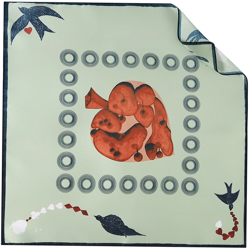 Swallow Leaf Printed Sunscreen Scarf Temperament simulation Silk Small Square Scarf