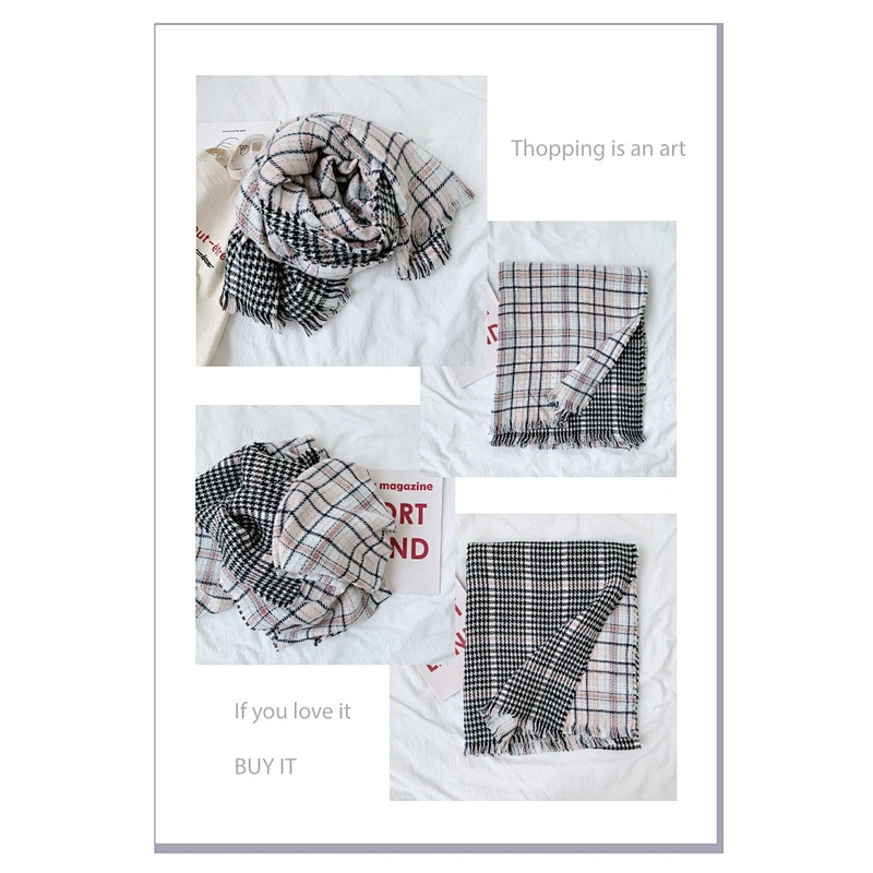 New Cashmere Scarf Shawl Female Factory Direct Europe Black Pink Plaid Double-Sided Scarves