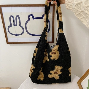 Plush Bear Cute Women Girls Shoulder Bag Large Capacity Student Soft Shopping Bags Single Shoulder Bag
