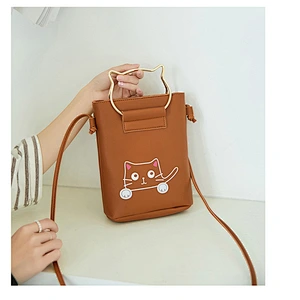 Wholesale Lady Cartoon Handbag Fashion Cute Cat Pattern Pu Leather Lady Shoulder Bag Handbag