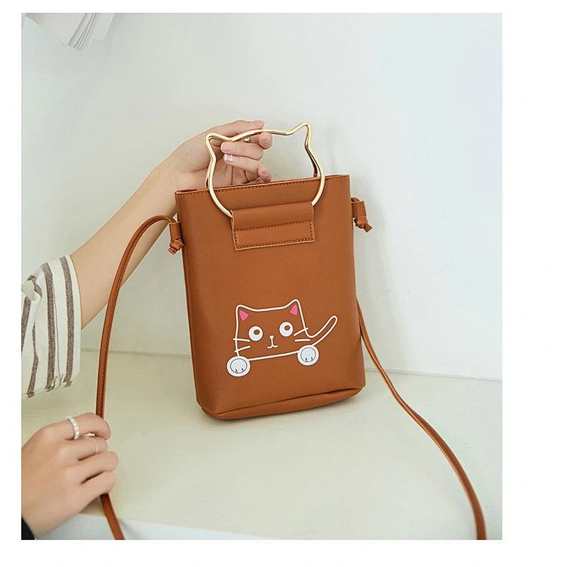 Wholesale Lady Cartoon Handbag Fashion Cute Cat Pattern Pu Leather Lady Shoulder Bag Handbag