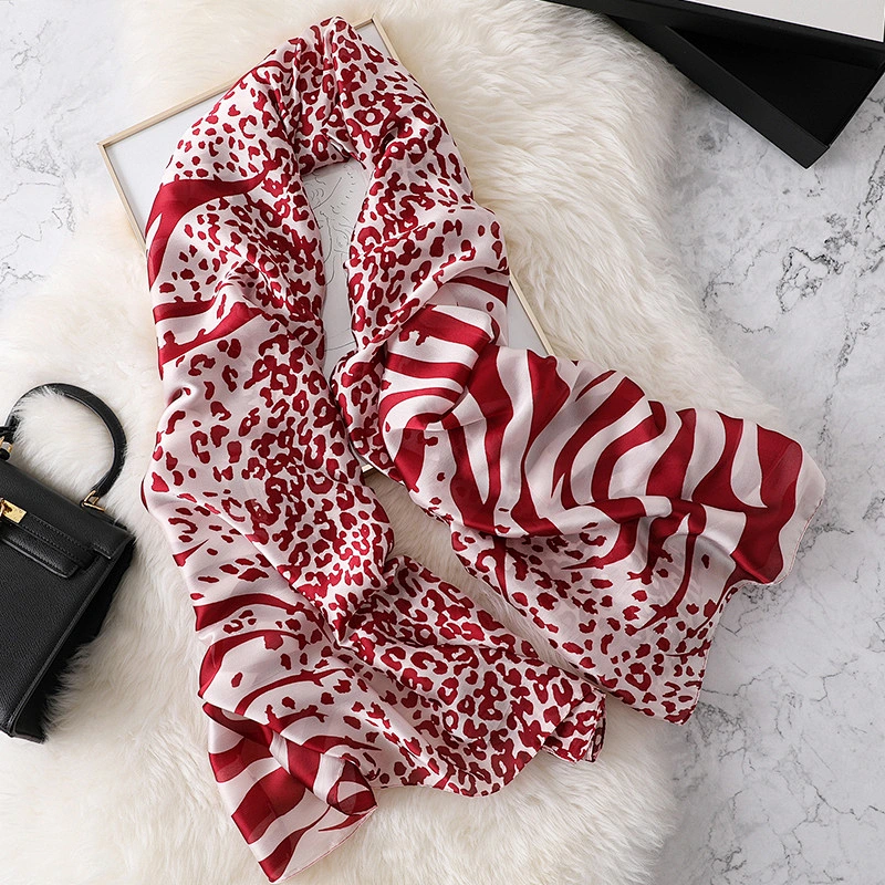 Spring and autumn new simulation silk thin section scarf female decorative leopard print sunscreen shawl scarf