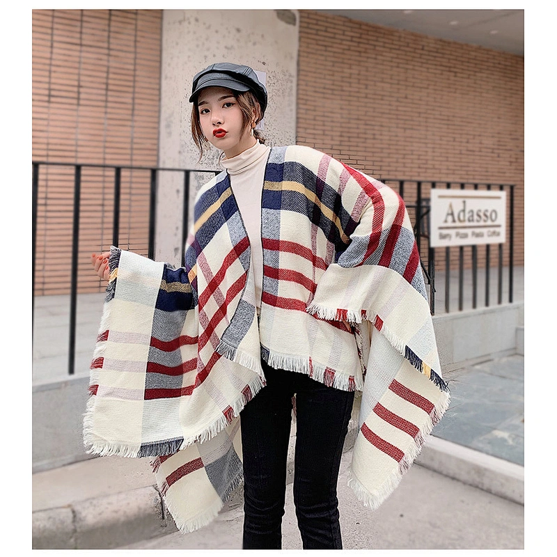 Striped Fashion Autumn Warm Scarf European American Ethnic Wind Shade Sunscreen Cloak Shawl