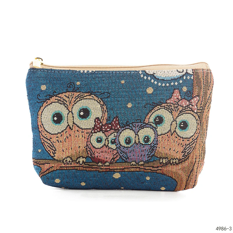 9 Styles Owl Printed Beauty Girls Mini Cosmetic Bag Female Small Wash Bag Cotton Travel Women Makeup Bag