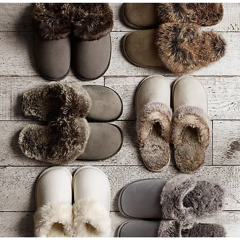 Couple wool slippers men women home indoor winter large size men's non-slip rubber-soled cotton shoes slippers