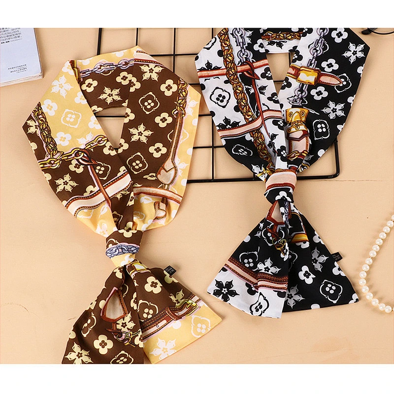 Spring Summer New Chic Small Scarf Narrow Strip Small Ribbon Silk Scarf Female Decoration Multifunctional Tie Bag Ribbon
