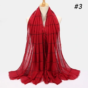 20 Colors Wholesale Ladies Simple Design Plaid Striped Cotton And Linen Scarf