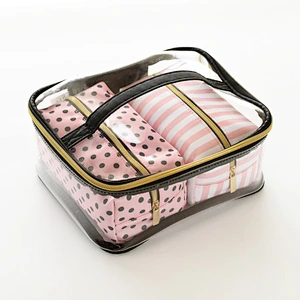 High quality Transparent Makeup Organizers Travel Bag Clear PVC Cosmetic Bag Set