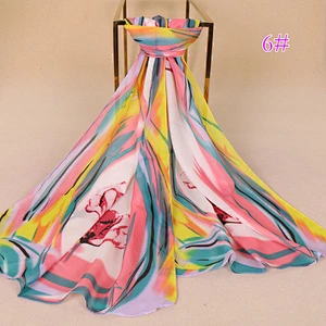 In Stock Floral Print Scarf Women Shawl Elegant Thin Sunscreen Sun-resistant Beach Towel Scarves Chiffon Hijab