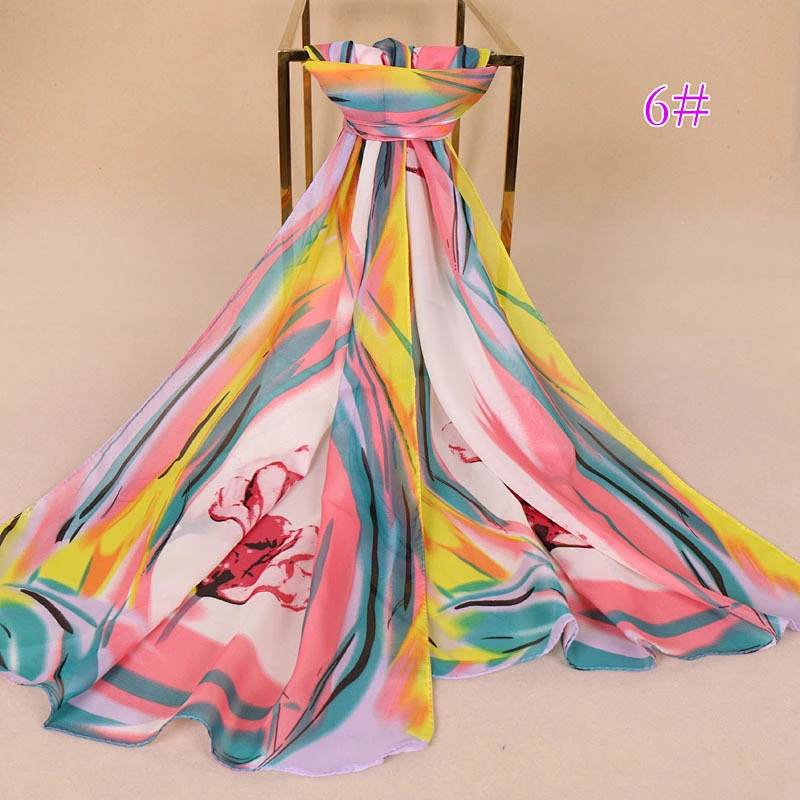 In Stock Floral Print Scarf Women Shawl Elegant Thin Sunscreen Sun-resistant Beach Towel Scarves Chiffon Hijab