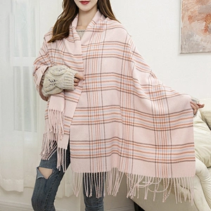 New Style Solid Lattice Stripes Alternation Long Scarf Wool Korean Design Winter Cashmere Shawl