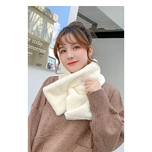 Fashion Ladies Thick Plush Solid Color Scarf Winter Trend All-Match White Plush Neck Scarf