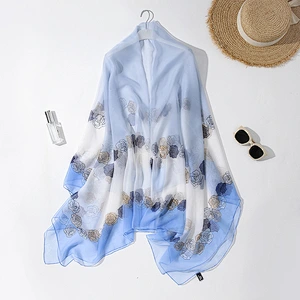 2020 new printed silk scarf summer sunscreen ice silk shawl beach towel seaside long shawl scarf
