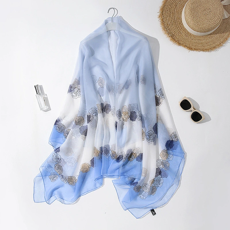 2020 new printed silk scarf summer sunscreen ice silk shawl beach towel seaside long shawl scarf