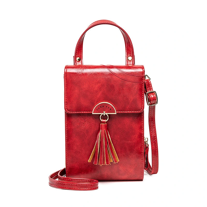 2020 Fashion Ladies Tassel Oil Wax Leather Crossbody Bag All-Match One Shoulder Mobile Phone Bag