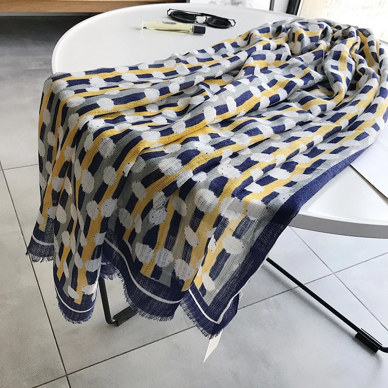 Dual-use sunscreenshawl all-matching stripe polka dot printed new muslim scarf cotton print hijab