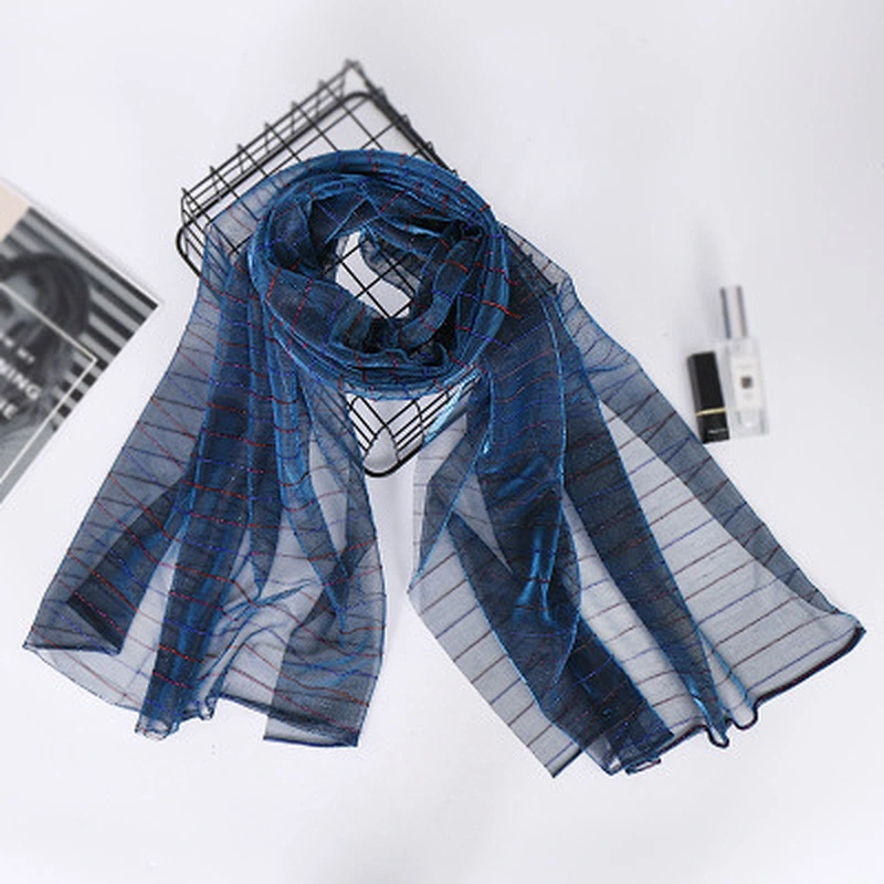 Elastic gold thread braided striped sunscreen shawl muslim wholesale women polyester scarf hijab