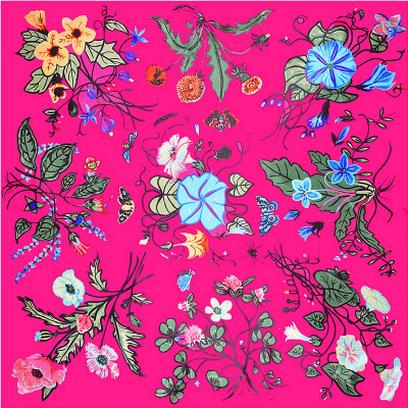 Hot sale wholesale large square scarf flowerprint silk scarf 90x90 square ladies scarf shawl