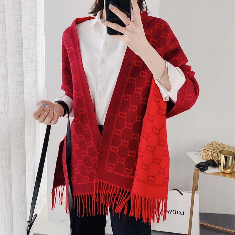 Factory Wholesale New Scarf Gifts Women European Style Double-Sided Letters Cashmere Wild Warm Shawl
