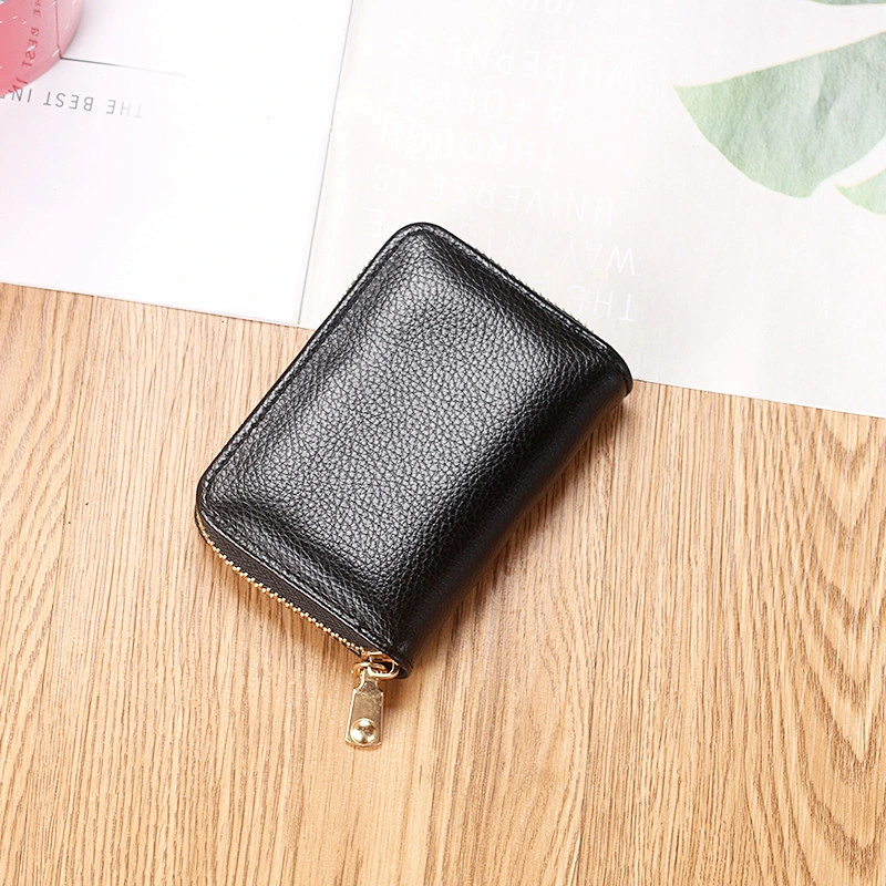 2020 new solid color lychee pattern organ card bag women's ID card holder coin purse all-in-one bag
