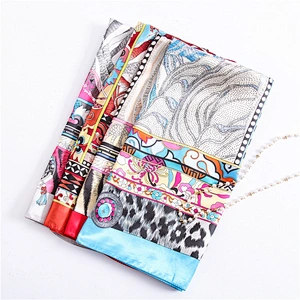 Explosive fashion women retro ethnic geometric square leopard print silk scarf satin scarfs