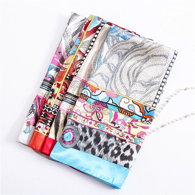 Explosive fashion women retro ethnic geometric square leopard print silk scarf satin scarfs