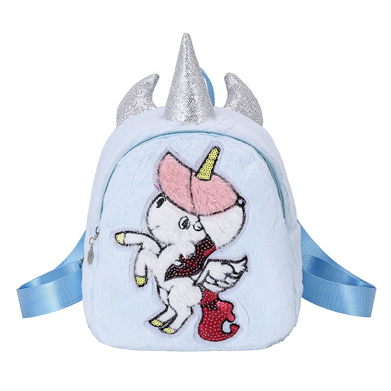 2020 new cartoon plush backpack children's backpack kindergarten flying unicorn backpack