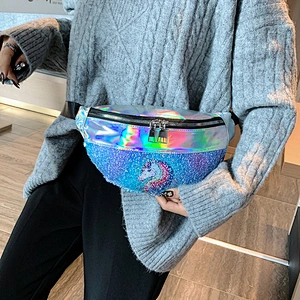 2021 New Fashion Waist Bag Creative Laser Sequins Children Unicorn Shoulder Diagonal Sequin Bag Women