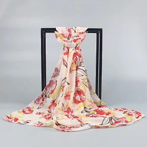Spring and summer sun protection shawl silk scarf beach towel leaves printed women chiffon scarf