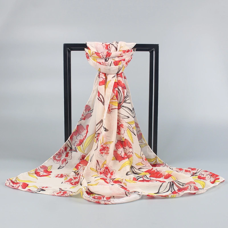 Spring and summer sun protection shawl silk scarf beach towel leaves printed women chiffon scarf