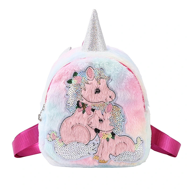 2020 new children's bag female plush pony girl princess school bag cartoon cute kindergarten shoulder bag