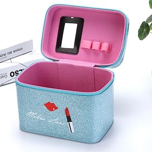 High Quality PU Leather Makeup Box Women Travel Vanity Jewelry Cosmetic Case With Mirror