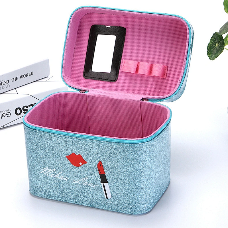 High Quality PU Leather Makeup Box Women Travel Vanity Jewelry Cosmetic Case With Mirror