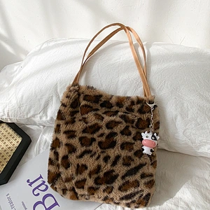 2020 New Winter Tide Soft Plush Bag Women Plush Shoulder Bag Large Capacity Cow Leopard Underarm Bag