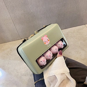 Lovely Piggy Decoration Ins Chic Joker Transparent Soft PU High Quality Women Leather Handbags