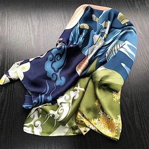New ukiyo-e printed decoration simple style wild fashion 100% polyester silk feeling satin scarf ladies shawl