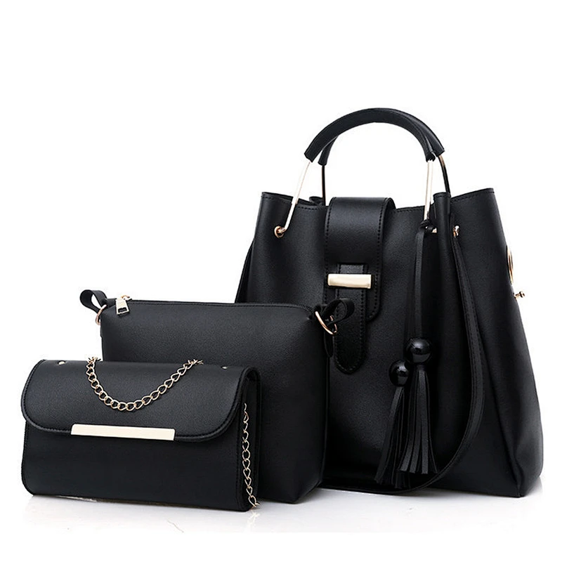 2020 New Fashion 3 Pcs Bucket Ladies Bags Pu Leather Handbag Set